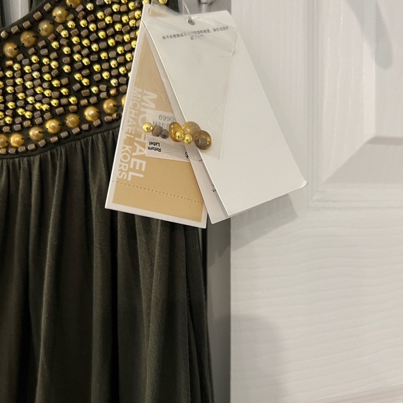 Michael Kors NWT - beaded gold top; size large; rich olive color; racerback - Picture 6 of 10